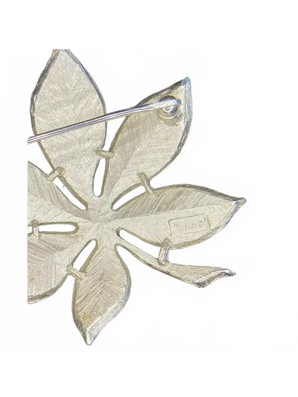 Crown Trifari Leaf Brooch Silver Tone Vintage Signed